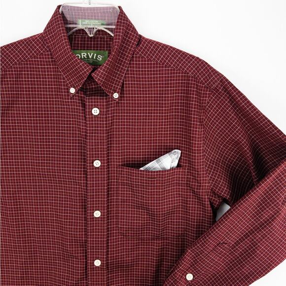 Orvis Shirt Men's Small Long Sleeve Button Down Red White Grid 100% Cotton - Picture 5 of 13